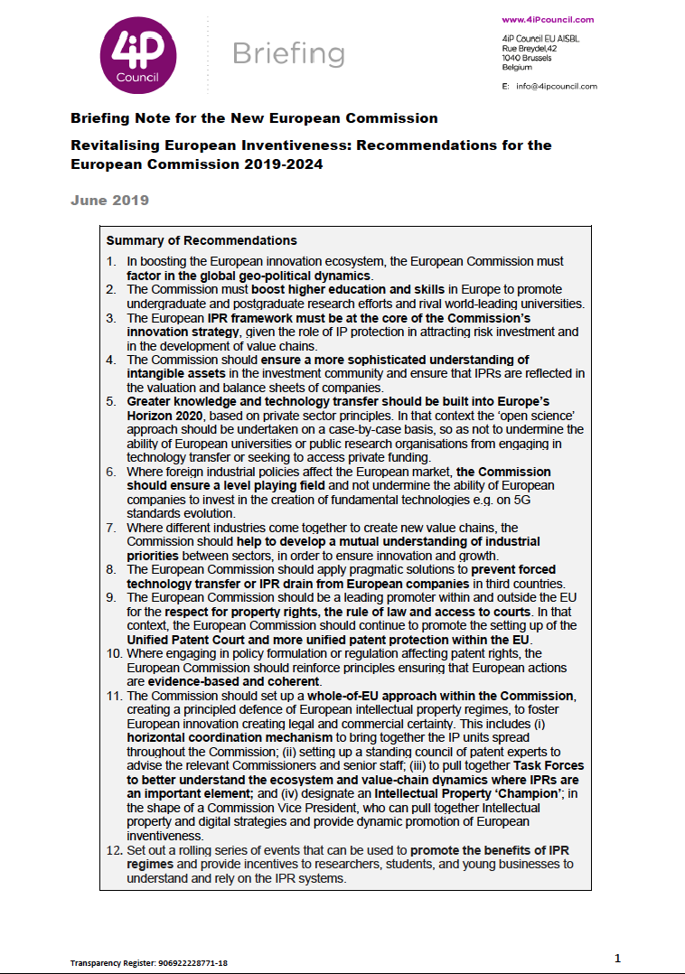 Revitalising European Inventiveness: Recommendations for the European Commission 2019-2024