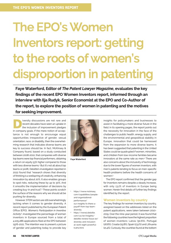 The EPO’s Women Inventors report: getting to the roots of women’s disproportion in patenting