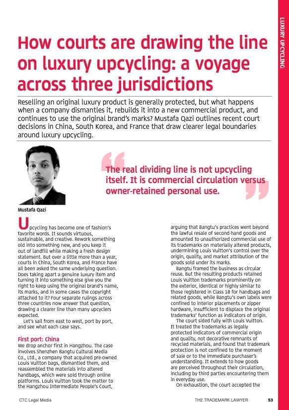 How courts are drawing the line on luxury upcycling: a voyage across three jurisdictions