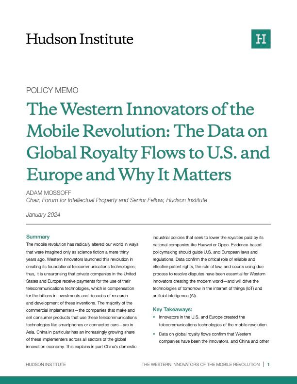 The Western Innovators of the Mobile Revolution: The Data on Global Royalty Flows to U.S. and Europe and Why It Matters